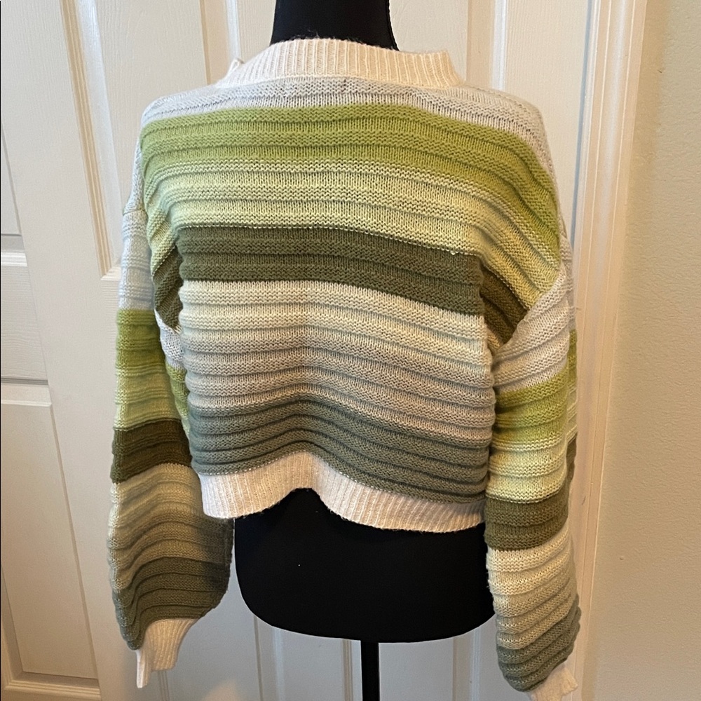 SHEIN Crop Multitone Green and Cream Sweater sz Large - Picture 4 of 8
